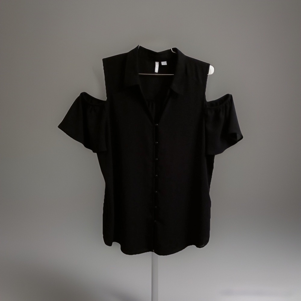 CATO Women's Black Cold Shoulder Lighweight Blouse Size Large